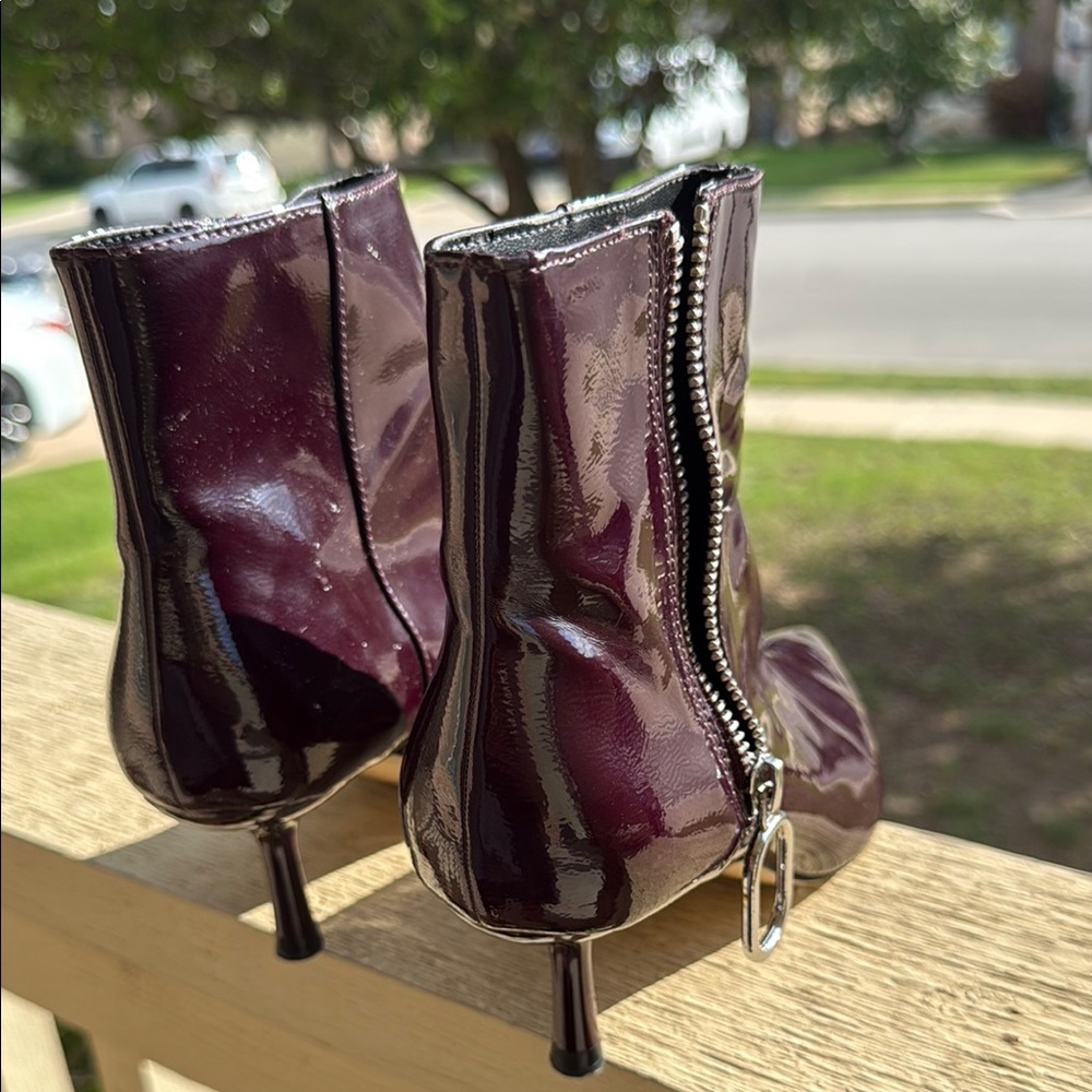 Zara Women Patent Burgundy Ankle Boots - Picture 5 of 7